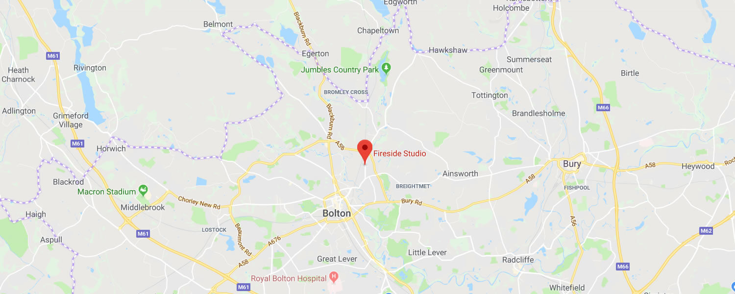 click this map to show fireside studio's location in bolton